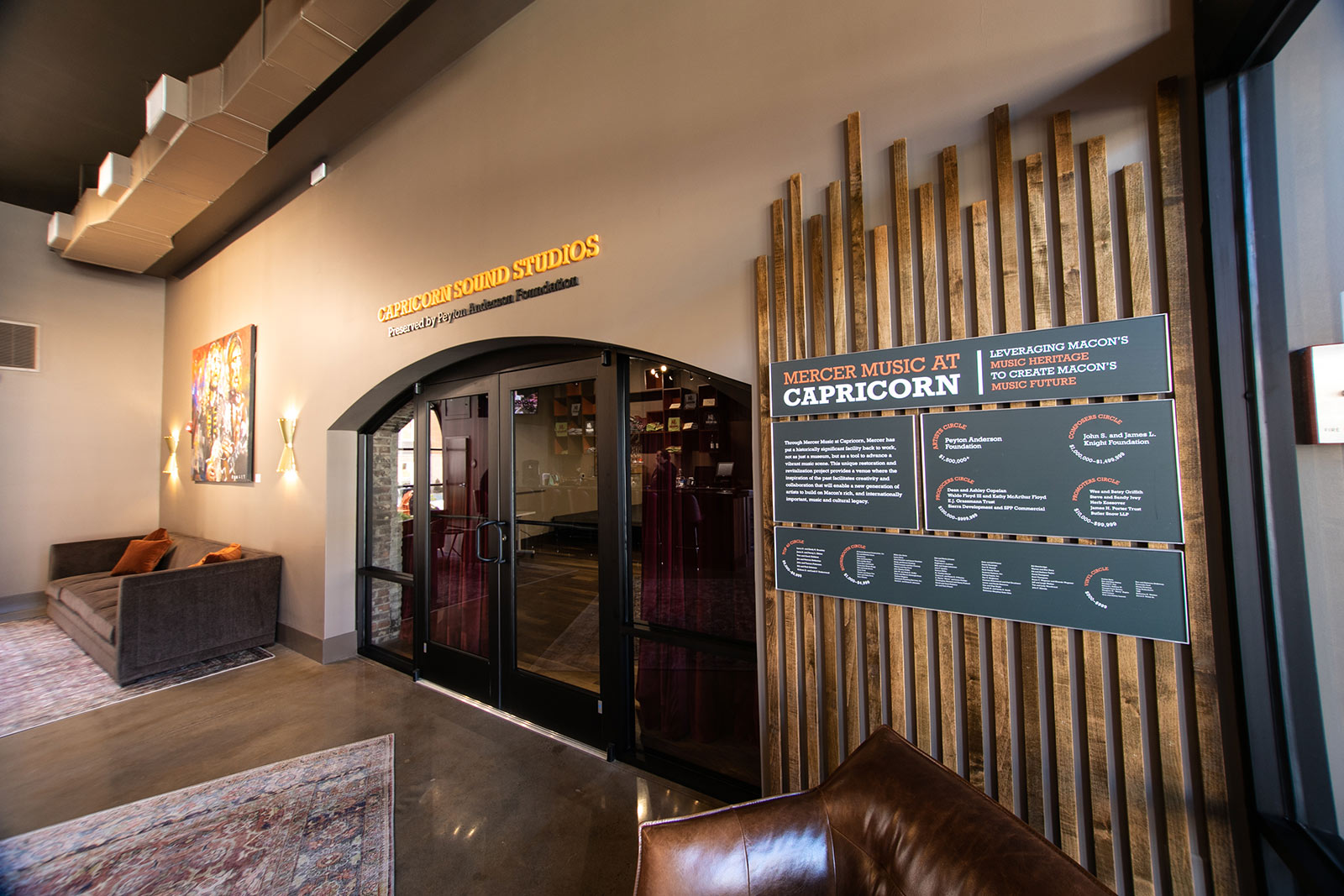 Donor wall at Capricorn Studios