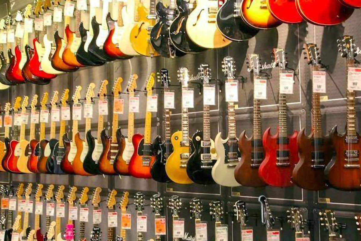 Guitar Center wall of guitars