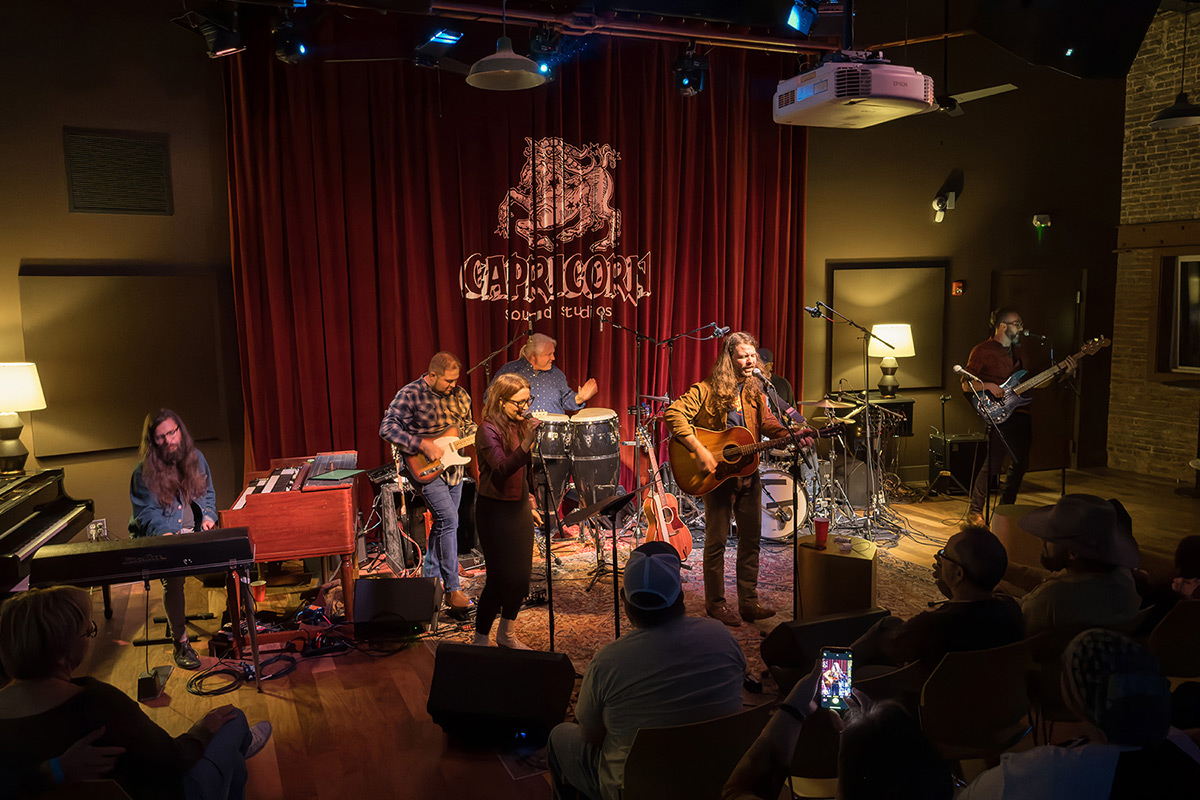 Brent Cobb playing in the Capricorn studio